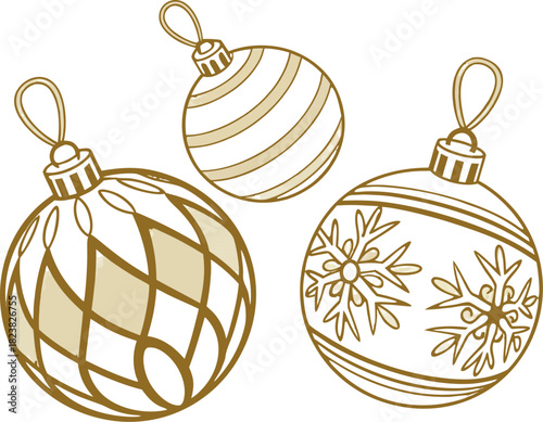 Gold Christmas ornaments isolated on transparent background, flawless matte and glitter textures, premium lighting, crisp HD details, professional 3D vector look, exclusive and original design.