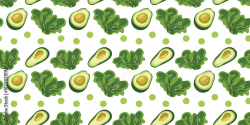 seamless organic pattern with avocado and lettuce