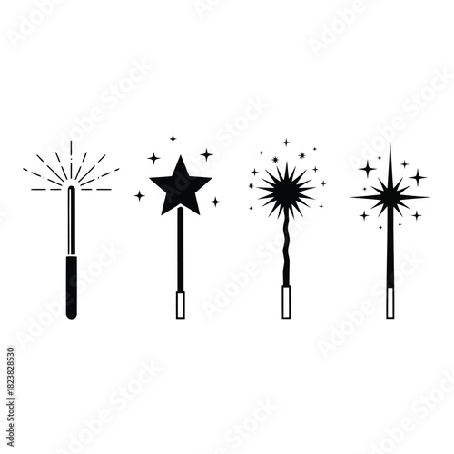 Magic wands vector icons, star and sparkle effects, isolated