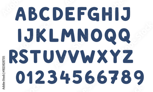 Hand-drawn style full english alphabet letters a-z and numbers 0-9 on a clean white background