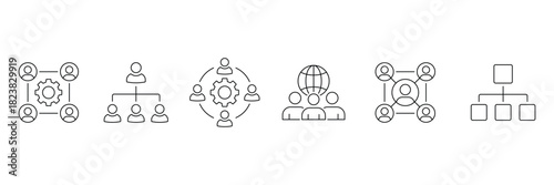 Teamwork line icons. Organization management line icons.  Human resource organization management icons. Vector illustration.