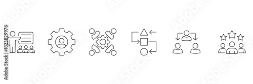 Human resource organization management line icons. Organization management line icons. Teamwork line icon set. Vector illustration.