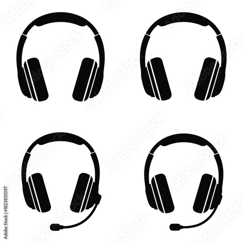 Headphones and headsets vector set for music and communication