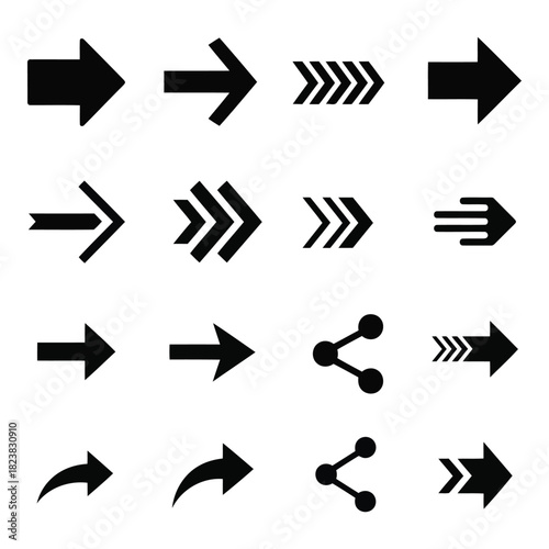 Collection of diverse black arrow and share pointer icons vector