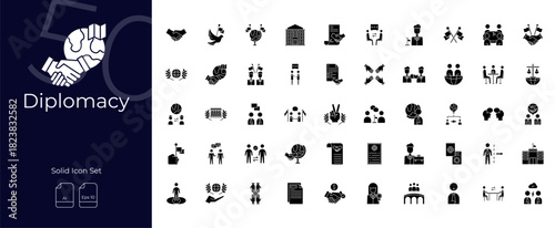 Diplomacy Solid Editable Icons set