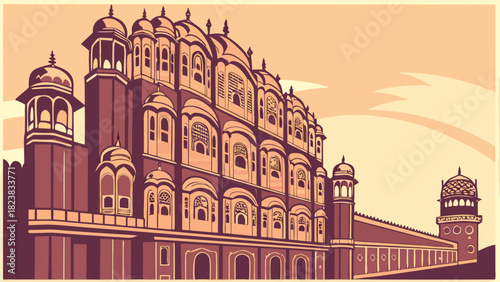 Intricate facade of hawa mahal palace in jaipur india