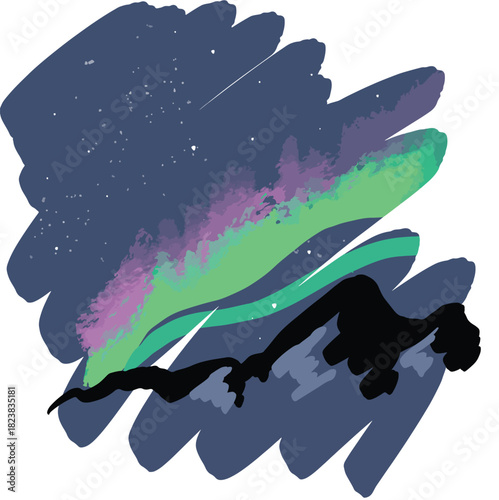 Northern lights illustration. Aurora Borealis clipart