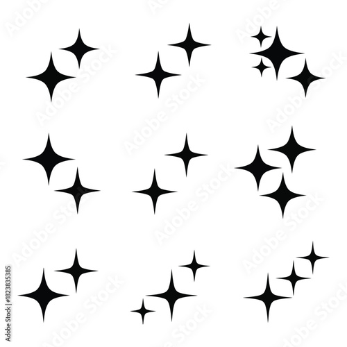 Shining glimmering sparkle star icons set on white background