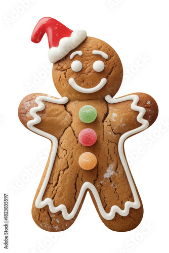 Decorated Gingerbread Cookie for Christmas on Clear Transparent Background. Ideal for advertising layouts, banners, designs.
