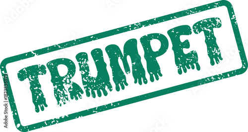 A distressed green ink stamp clearly displays the word TRUMPET in a bold font style