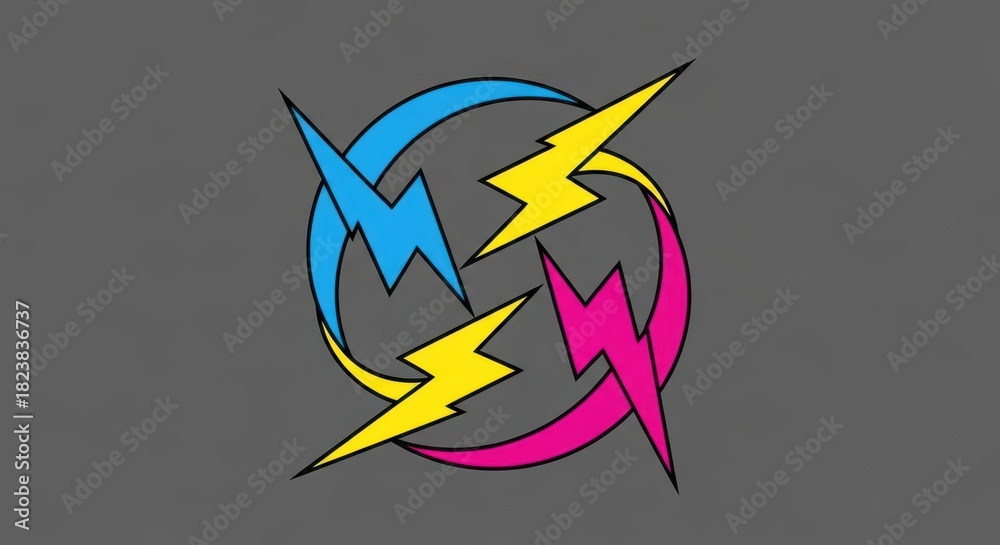 Obraz premium Energetic multicolor lightnings intertwine in dynamic design forming a central circular structure