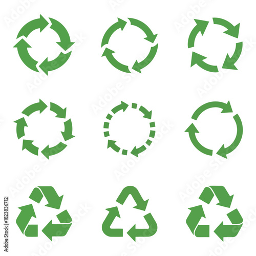 Green recycle symbols set for ecology and environment concept