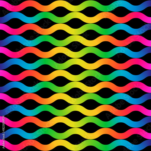 Vibrant rainbow waves flowing across a dark background create a visually stunning modern pattern