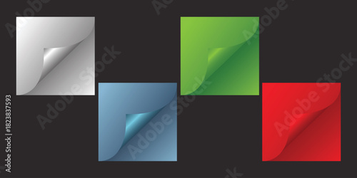 Curled paper corner set, Pages edge curl, Paper turn, page curl effect.