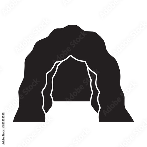 Silhouette of a mysterious cave entrance vector illustration on white backdrop
