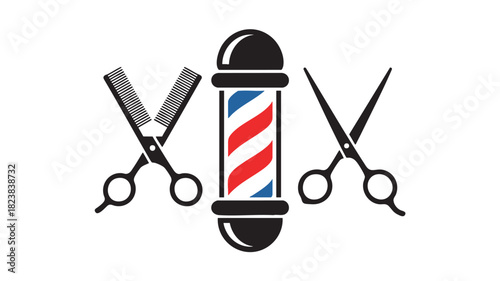 Barber shop tools icon set logo
