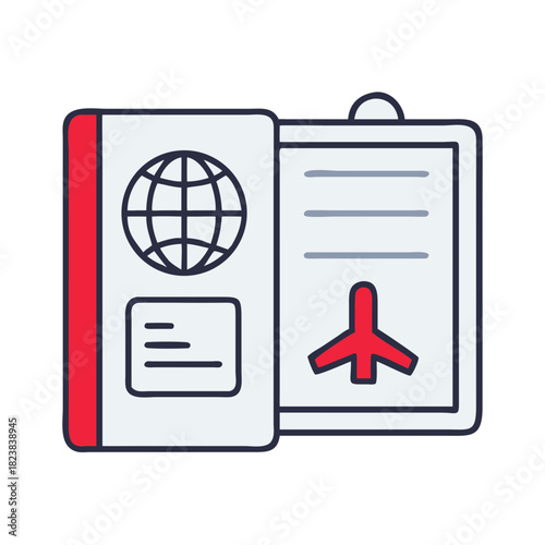 Passport and flight itinerary illustration for travel planning  