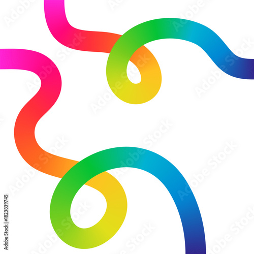 Abstract illustration featuring colorful gradient ribbons intertwined on a white background