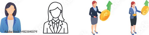 Businesswoman Icon and Financial Growth Investment Illustration Set