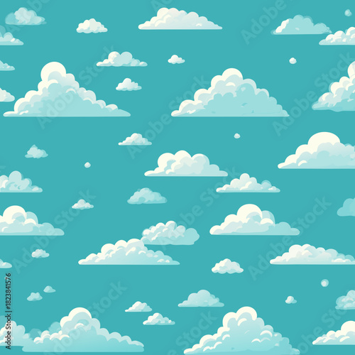 Cartoon Clouds in a Blue Sky Seamless Pattern.