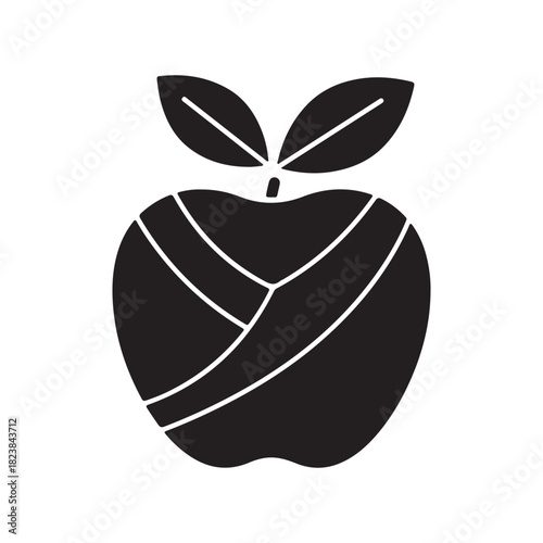 Stylized apple icon with leaf vector design simple background