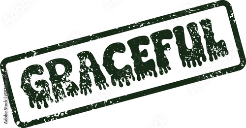 Authentic Graceful word dark green distressed rubber stamp impression for various design projects