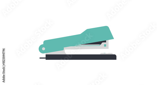 Teal stapler ready for office tasks, essential stationery for document organization, a vector illustration ideal for business and creative projects