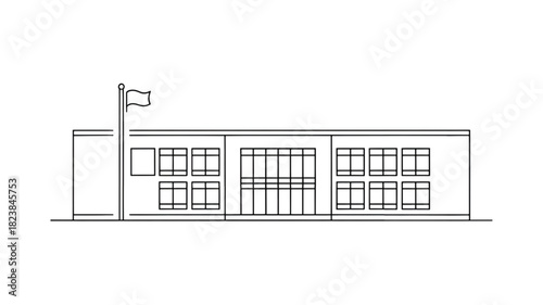 School building line art illustration minimalist vector design isolated on white background for education and architecture projects