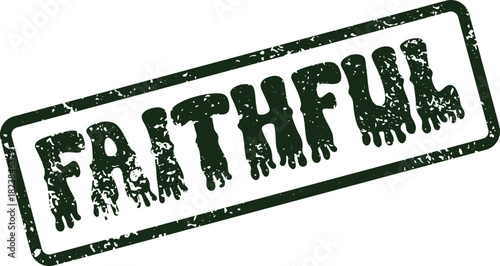 Grungy Faithful word stamp with distressed texture and dark green border