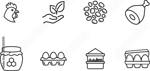 Farm produce and agriculture line icons set isolated on
