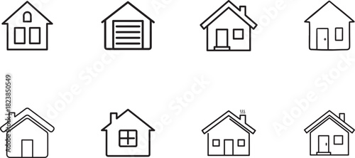Set of house icons with various architectural styles isolated on