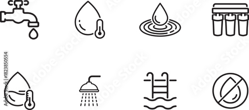 Water and plumbing icons collection isolated on