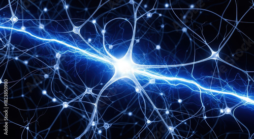 Illustrative MedTech design with electrical activity in human nervous system, conveying technological advancement.