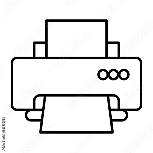 Inkjet printer with buttons and paper thin line icon, cyber monday concept. Vector graphics. Printer with tray paper, device sign on white background, style icon mobile or web design.