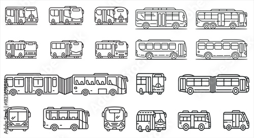 Collection of various bus designs presented in a simple black and white style