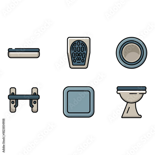 Bathroom essentials collection of illustrated fixtures and accessories