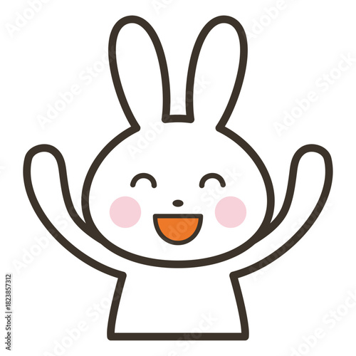 バンザイをして喜ぶかわいいうさぎのキャラクターの上半身イラスト