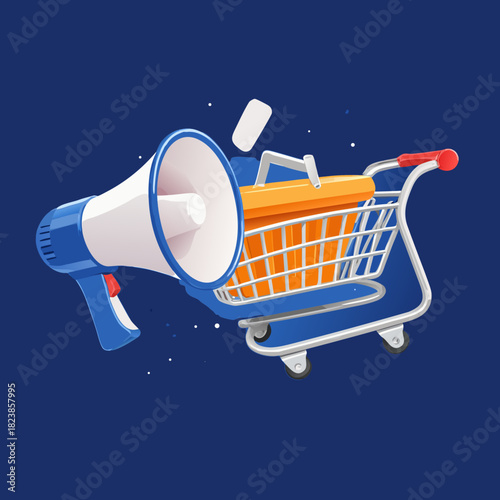 Promotional Shopping Cart with Megaphone for Sales and Marketing.