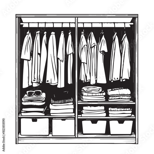 wardrobe with clothes