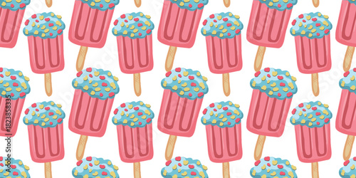 illustrated seamless background with ice cream desserts