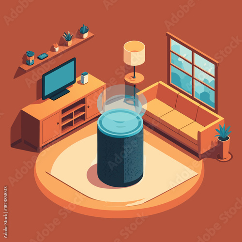 Smart Speaker in Living Room Illustration.