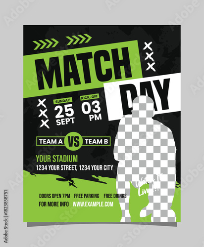 Black and Green match day poster or flyer social media template
