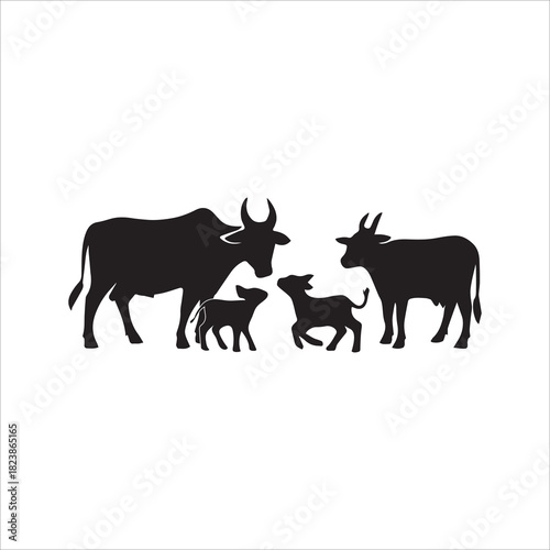 Cow and Calf Silhouette Vector – Farm Animal Family Illustration for Agriculture and Dairy Designs