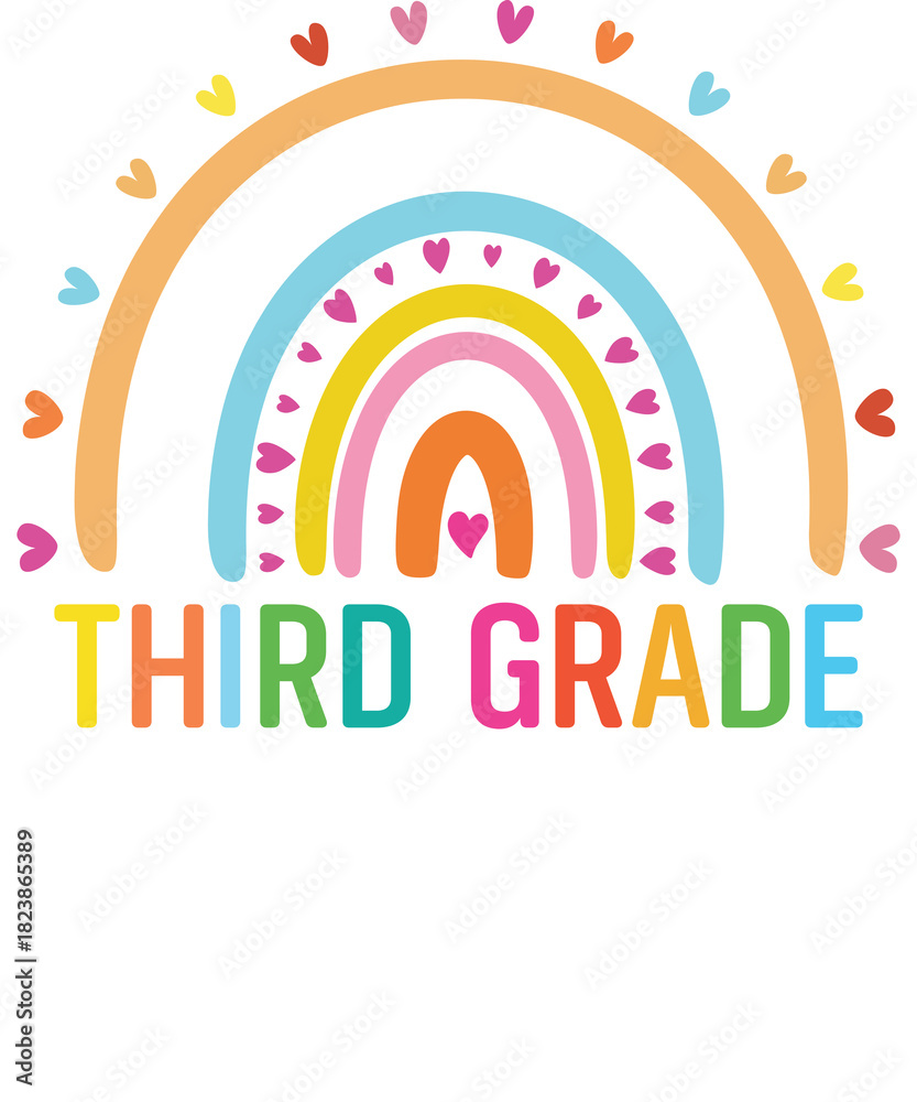 Naklejka premium Third grade rainbow Shirt design student kids girls boys tshirt design boho rainbow leopard tee shirt design