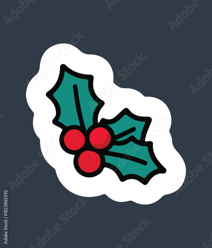 Festive Vector Christmas Holly Icon Decoration