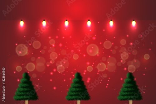 Happy new year 2026 Christmas background with Christmas tree and bokeh lights. Vector illustration.