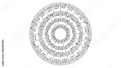 Circular music notation chart detailed vector illustration for musical theory isolated on white background