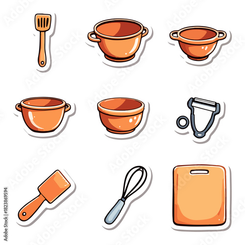 Cartoon kitchen utensils set isolated design elements