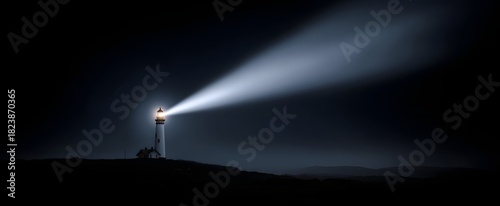 The lighthouse beam piercing the vast cold nighttime darkness with steady brilliance
