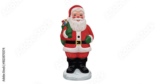 Cheerful Santa Claus figurine with sack full of gifts, holiday decoration